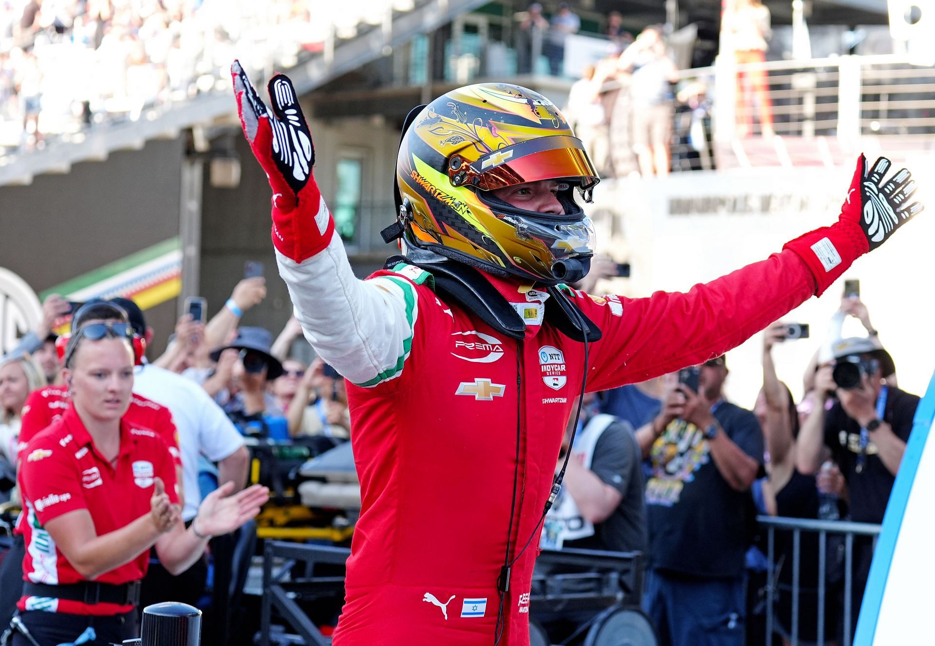 Robert Shwartzman after winning the pole for the 109th Running of the Indy 500 - Source: Getty